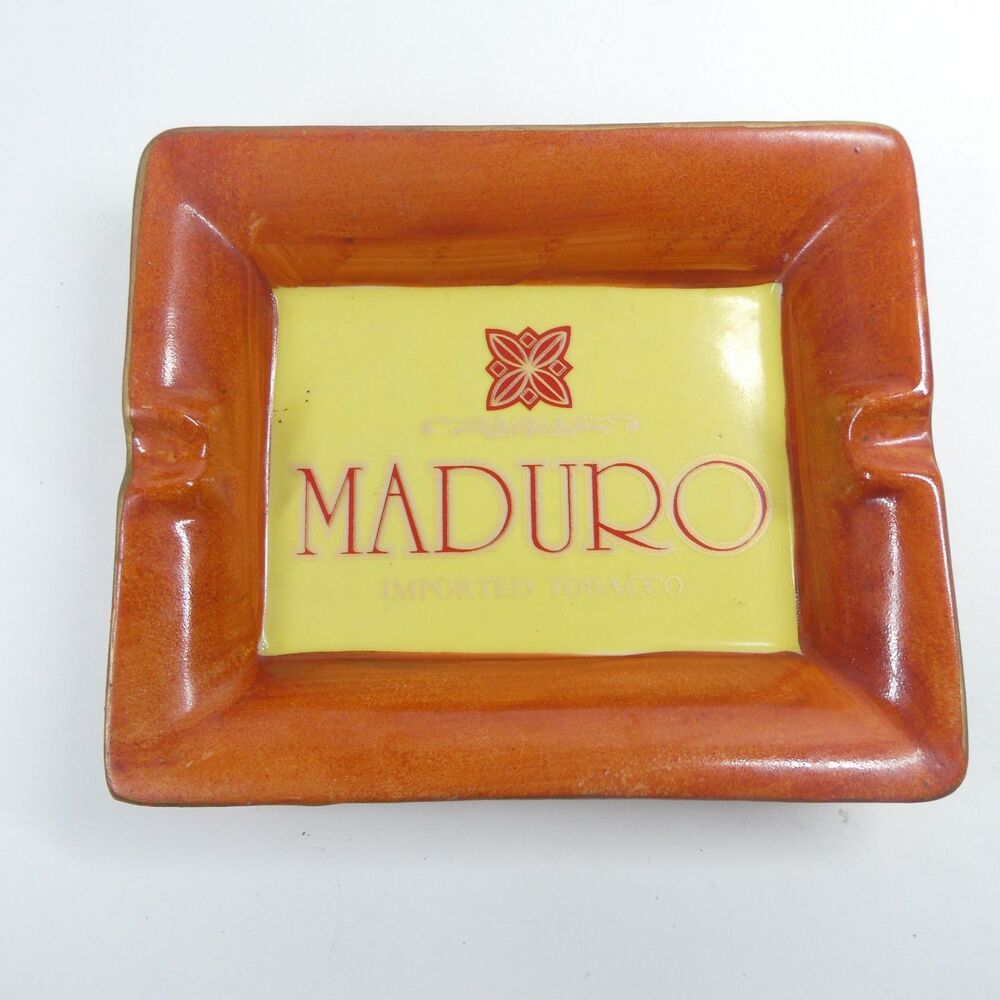 Maduro Imported Tobacco Cigar Ashtray Vintage 7" Ceramic Porcelain